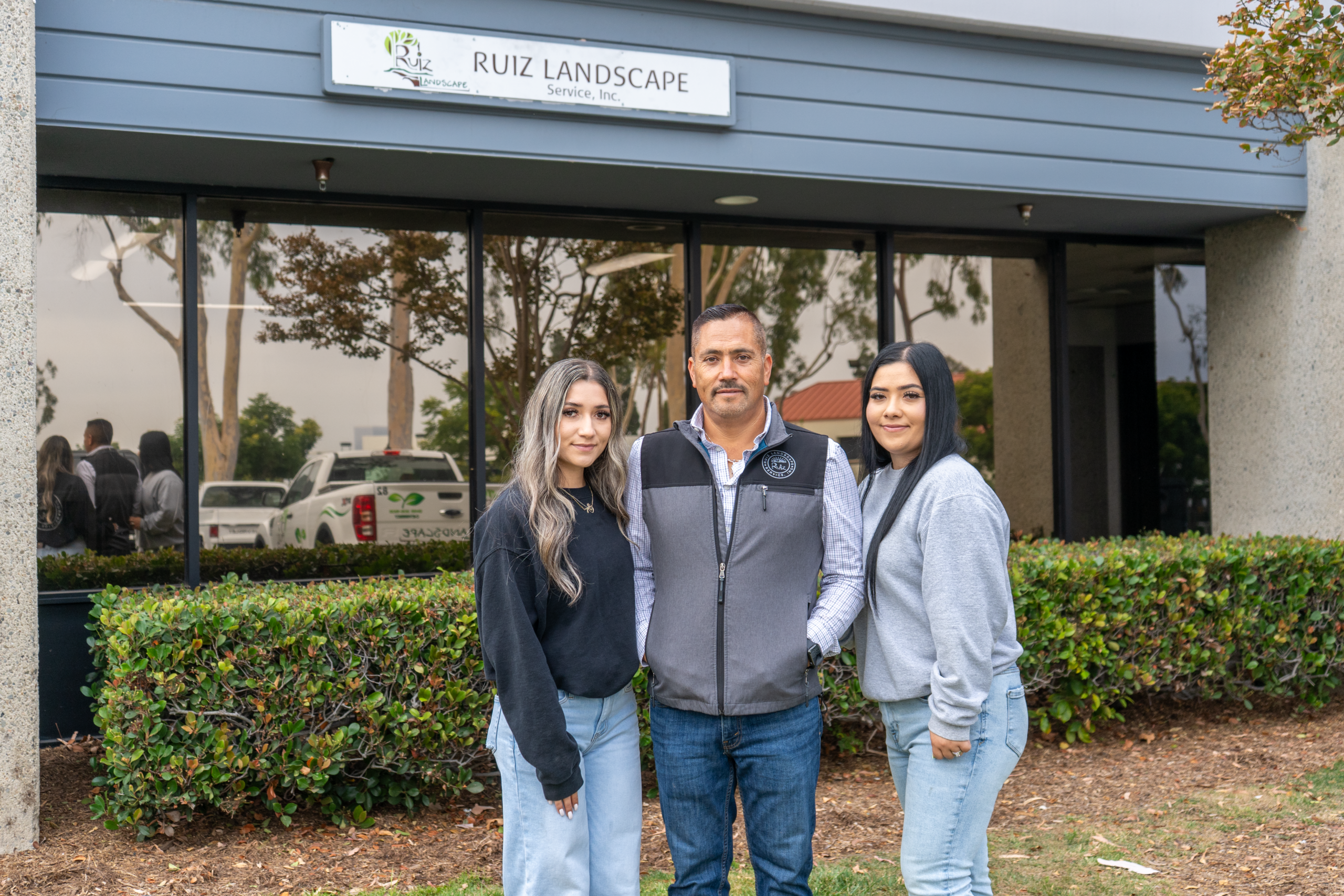 Ruiz Landscape team at a completed landscape project in Orange County